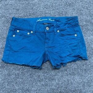 American Eagle Shorts Womens Size 0 Teal Blue Stretch Denim Raw Hem Cutoff Mini